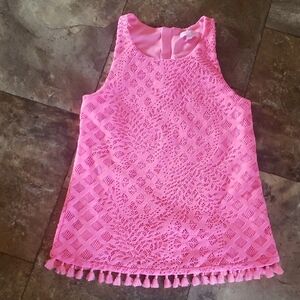 Lilly Pulitzer XS Lynn Pineapple Pink Sunset Sleeveless Blouse Lace Gold Zipper